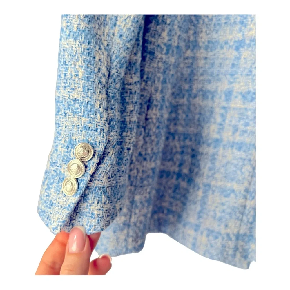 Zara Blue Tweed Double Breasted Blazer - Picture 5 of 6